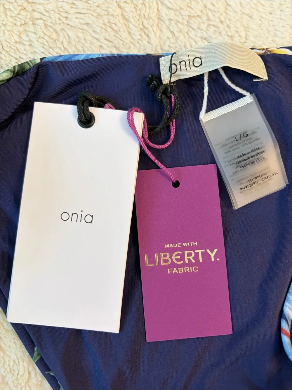 NEW Onia x Liberty large bikini Kate swim bottom navy blue floral print side tie